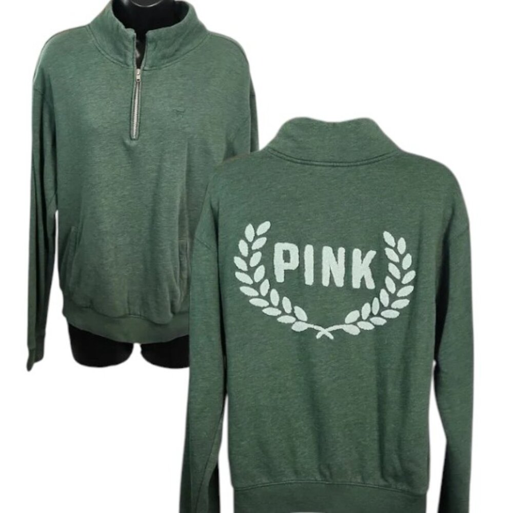 PINK Victoria's Secret Forest Green Half-Zip Pullover - Picture 2 of 9